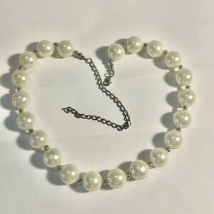 Elegant Pearl Necklace with Silver Accents 18” Length